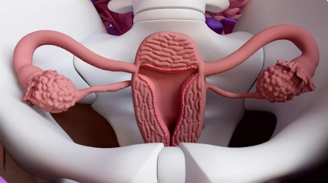 3D illustration of female reproductive system anatomy