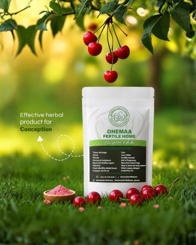 Herbal conception supplement pouch with cherries on grass