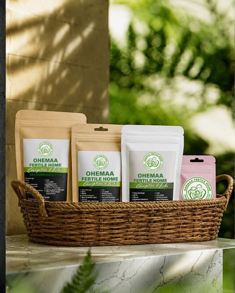 Herbal fertility products in woven basket display
